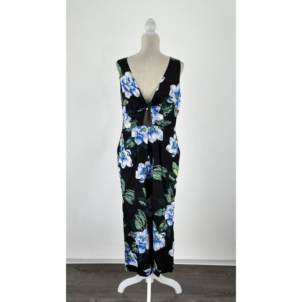 Banana Republic Womens Floral Linen Blend Jumpsuit V Neck Sleeveless Size 10 NWT